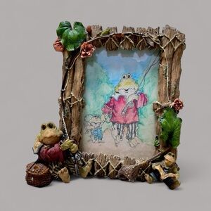 Whimsical Boyds Bears Frogdington & Ted Fly Fishing Picture Frame
